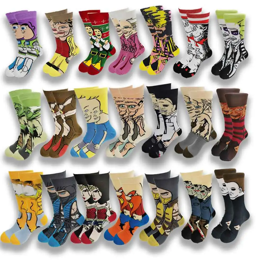 Men Fashion Socks Anime Funny Socks Hip Hop Personality Anime Socks Cartoon Fashion High Quality Sewing Pattern Socks