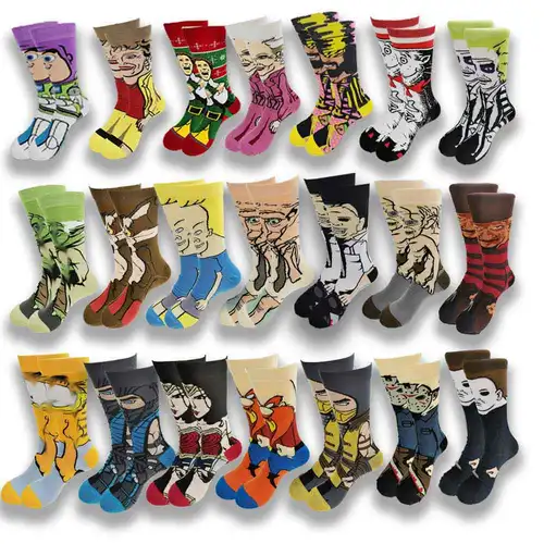 Calcetines de moda para hombre, calcetines divertidos de Anime, calcetines de Anime con personalidad de Hip Hop, calcetines con patrón de costura de alta calidad a la moda de dibujos animados