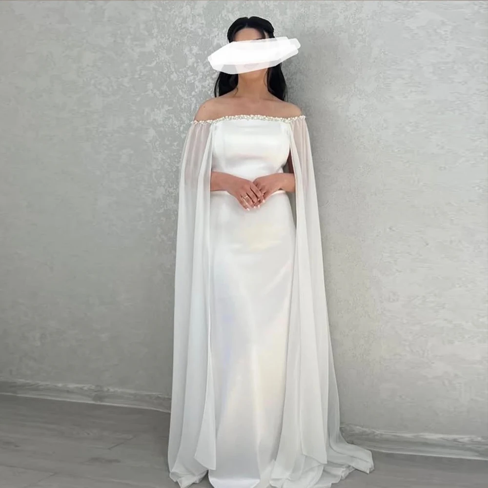 

Elegant Party Dresses for Women Beaded Strapless Evening Dress with Chiffon Off Shoulder Sleeves Floor Length Prom Gowns