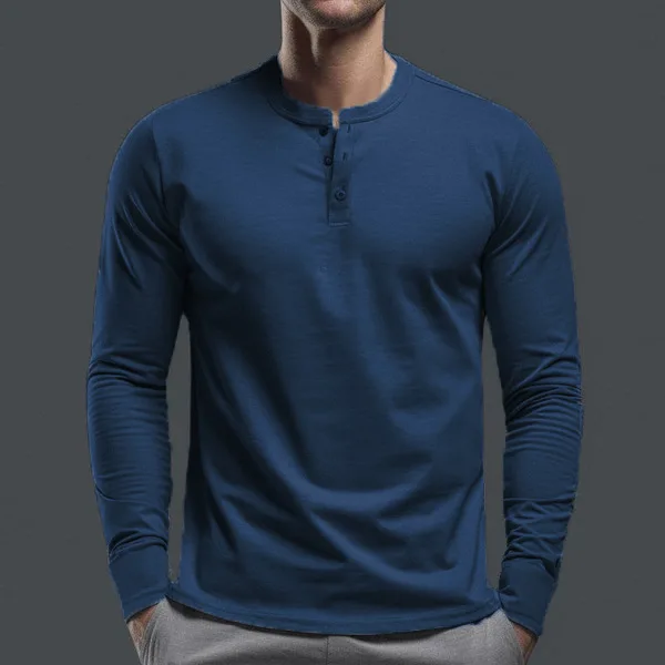 Autumn clothing men's t-shirt, long-sleeved men's base shirt, men's Henry shirt