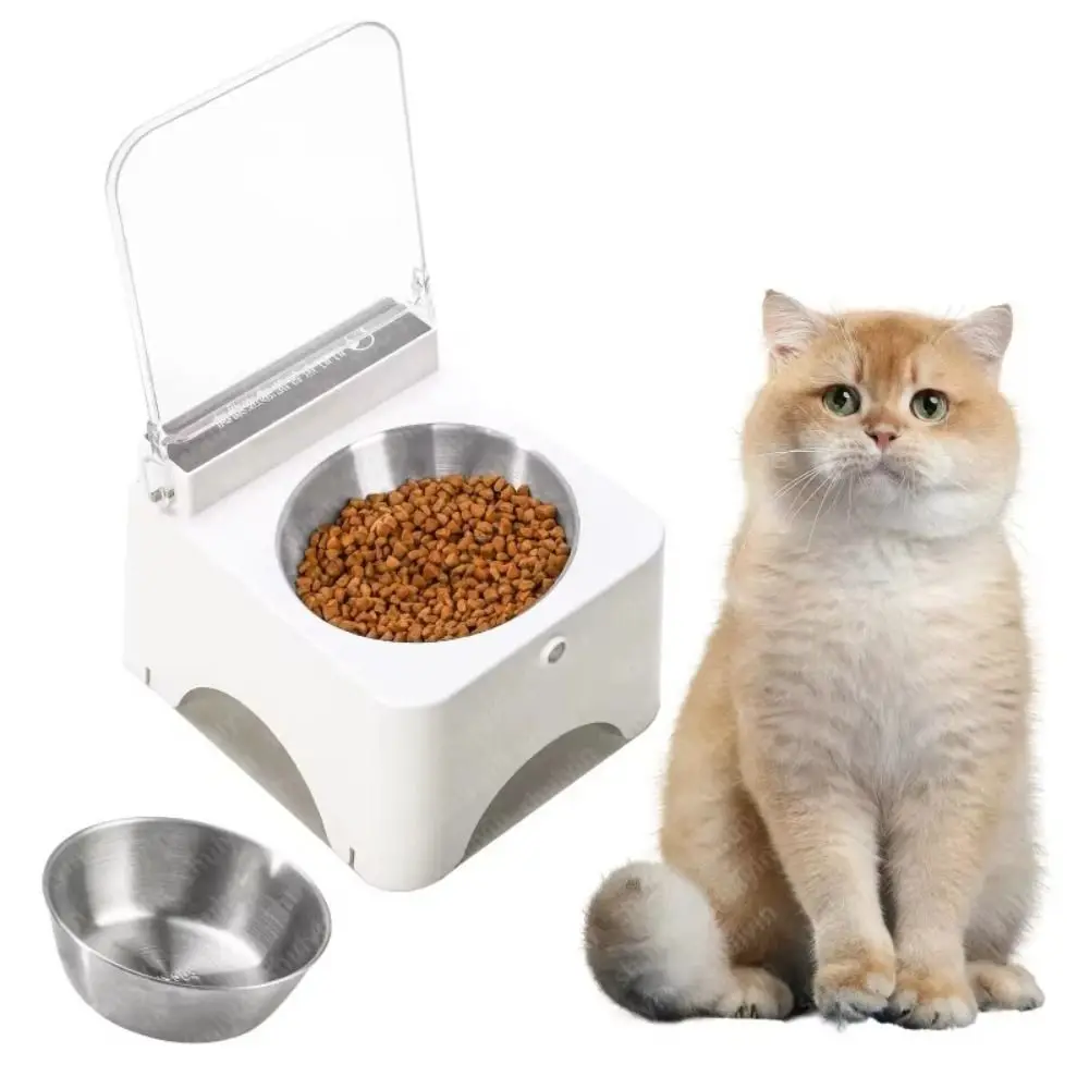 

Dust-proof Smart Cat Bowl Auto Open Cover Flip Automatic Cat Food Dispenser Raised Protect Neck Infrared Sensor Pet Feeder