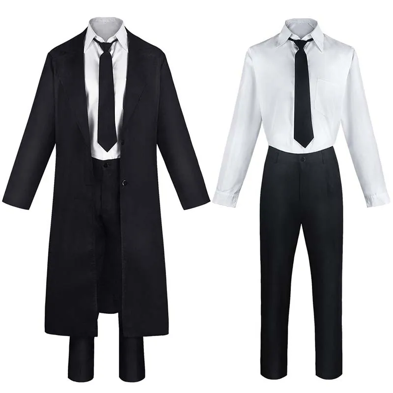 Makima Cosplay Costume Black Businessman Suit with White shirt Black Tie Halloween Anime Comic Con for Big Size Makima Outfits