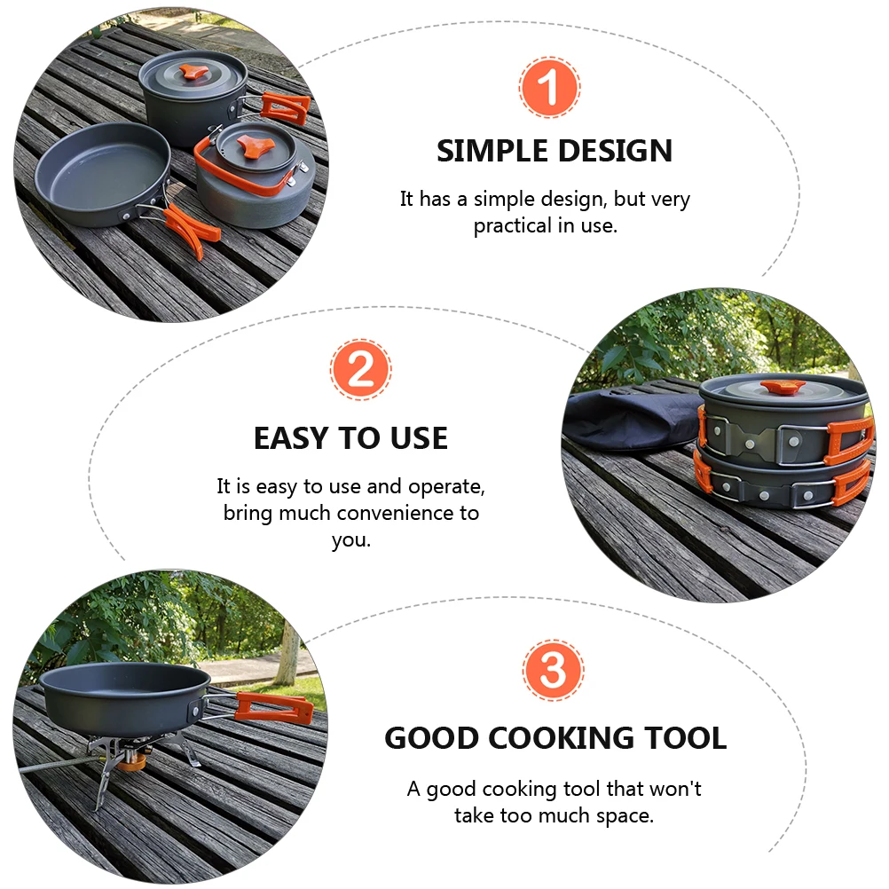 

3pcs Outdoor Camping Cookware Set Aluminum Alloy Lightweight Portable Pot Pan For 2-3 People Durable Safe Cooking Utensils