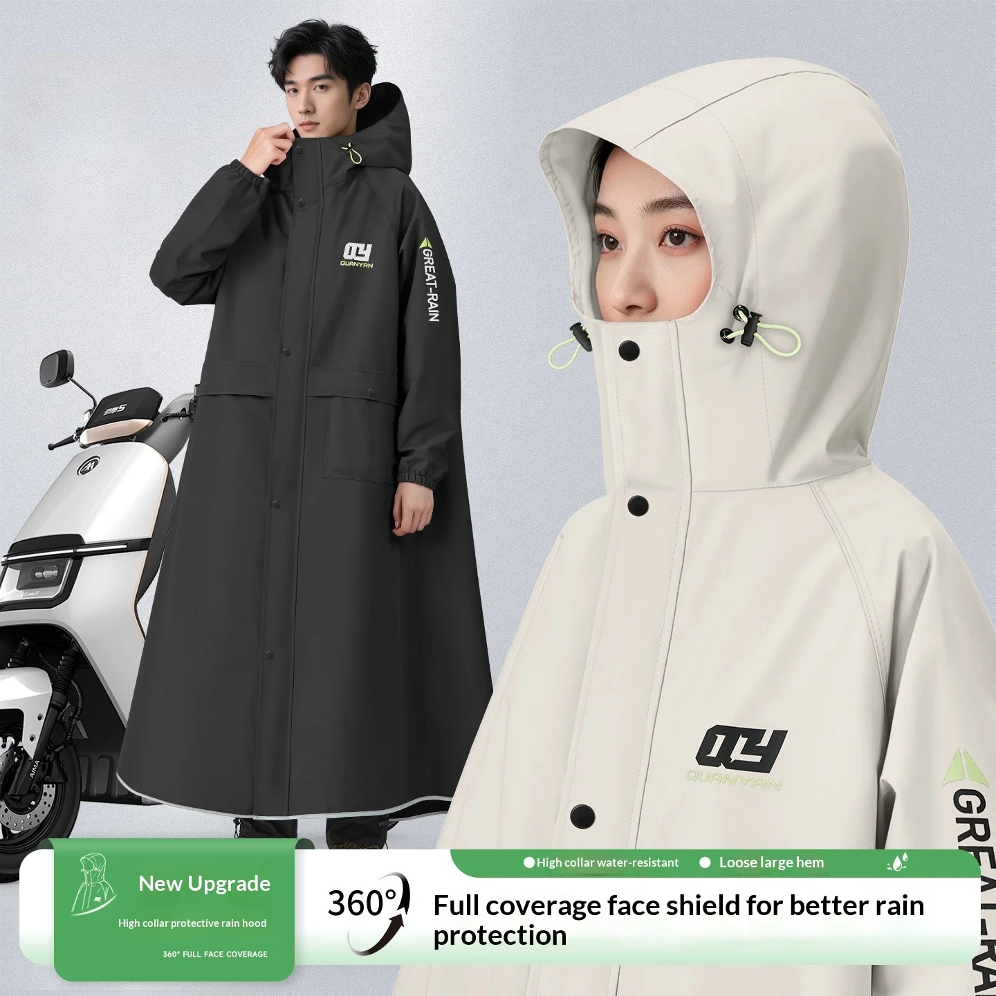 Fashion Windbreaker Type Long Raincoat Onepiece Rain Poncho Waterproof Women Men Electric Motorcycle Bicycle Riding Rainwear