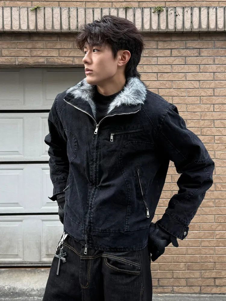 

American Retro Thiened Cotton Jaet Men's Winter Warm Stand Collar Harlingon ort Coat Youth Leisure Stand Fit Long Sl...