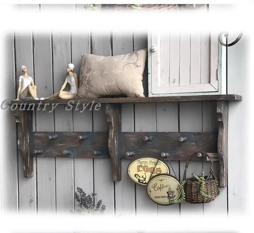 Wood Wall Shelf with Hooks, Entryway Shelf Coat Rack with 10 Hooks, Floating Shelves with Hooks Coat Hooks Wall Mounted