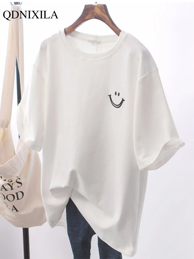 New Fashion Women's Short Sleeve T-shirt 2024 Summer Loose Round Neck White Oversized T-shirt Pulovers Casual Top Woman Clothes