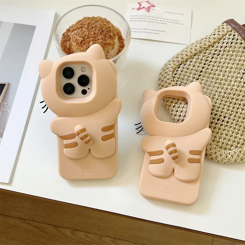 Kawaii 3D Cartoon Versteckspiel Katze Weiche Silikon Handyhülle für iPhone 16 14 13 15 12 Pro Max Plus Stoßfeste Schutzhülle