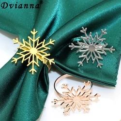 Anillos de servilleta de copo de nieve de plata de piezas, soporte de anillos de servilleta de oro para Navidad, vacaciones, Año Nuevo, decoración de mesa de fiesta de boda, HWC94