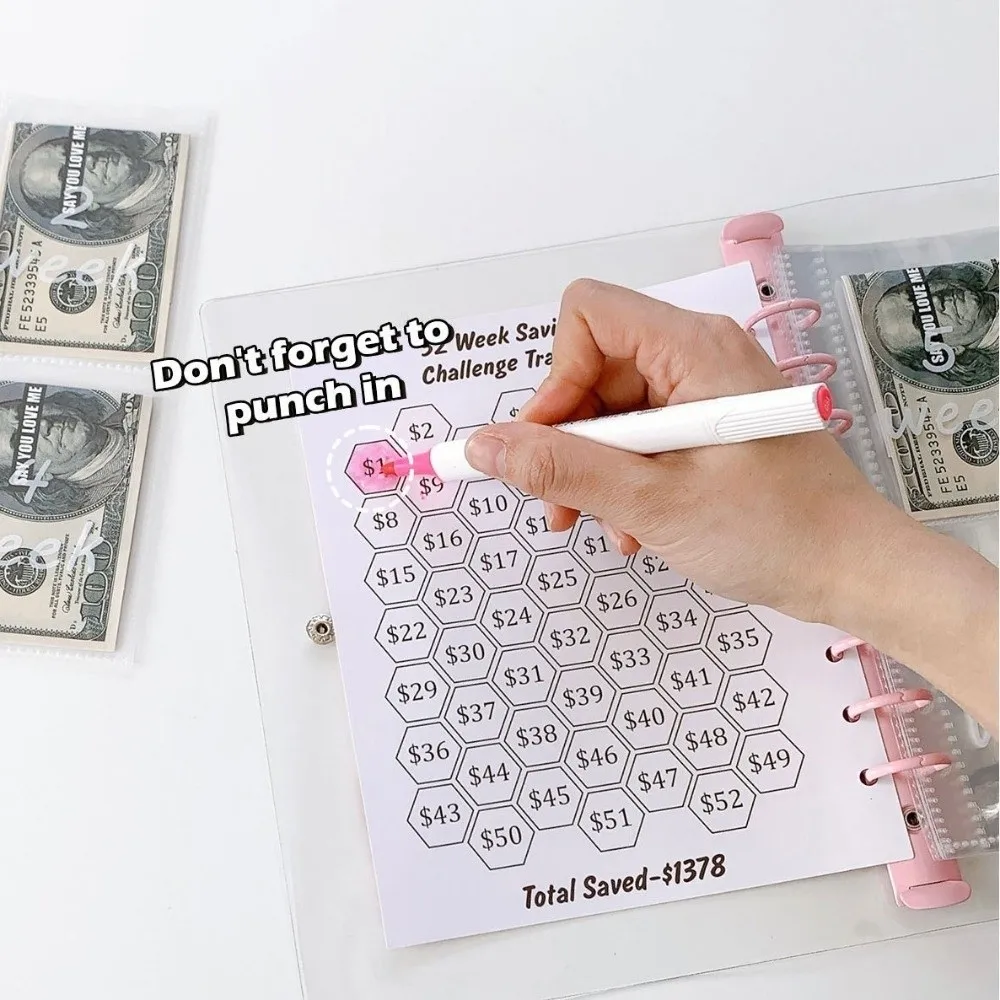 Save Money 52 Week Savings Challenge PVC Large Capacity Money Collection Book Office Stationery Portable