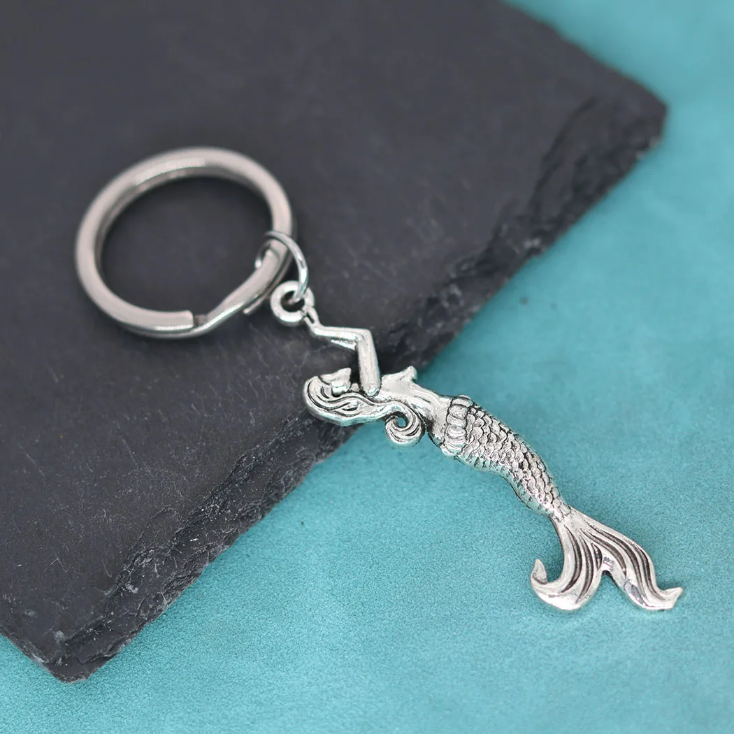 Fahsion Mermaid Pendant Keychain For Men Women Antique Silver Key Chains Viking Jewelry Birthday Gift For Girlfriend