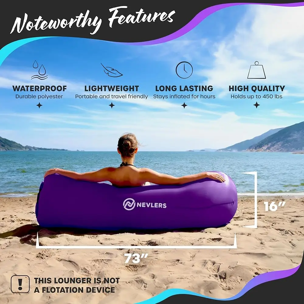 Inflatable Lounger | 210T Polyester Inflatable Chair | No-Pump Blow Up Couch | Camping Couch Air Sofa Bed W/ 450 Lbs. .,