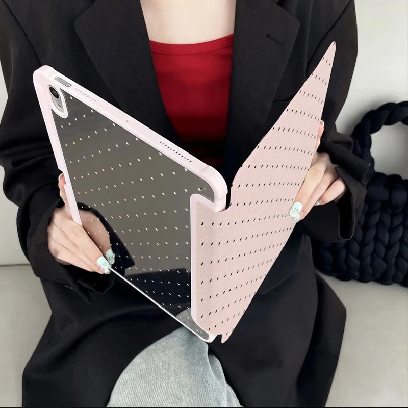 

Чехол Ins Polka Dot Pink для iPad Pro 11, 13 дюймов (2025), iPad Pro 12.9 дюймов, Air 7, 10-го поколения, M4, M5, MINI 3, складной, с зеркалом, защитный, мягкий чехол