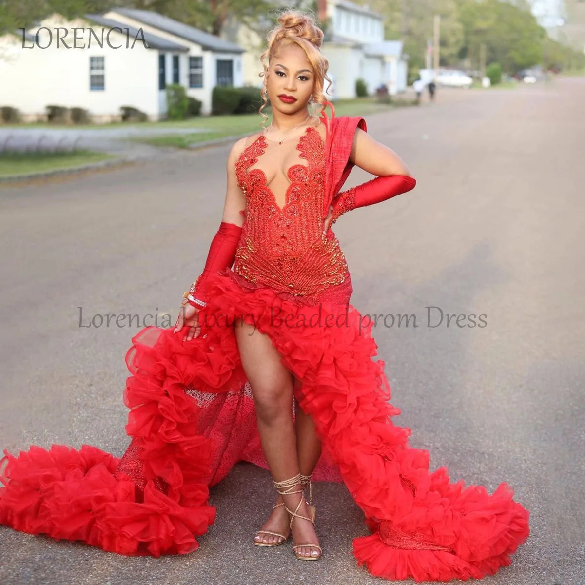 

Prom Dresses For Black Girls Front Split Ruffle Crystal Sleeveless Mermaid Evening Party Gowns Rhinestone vestidos de gala