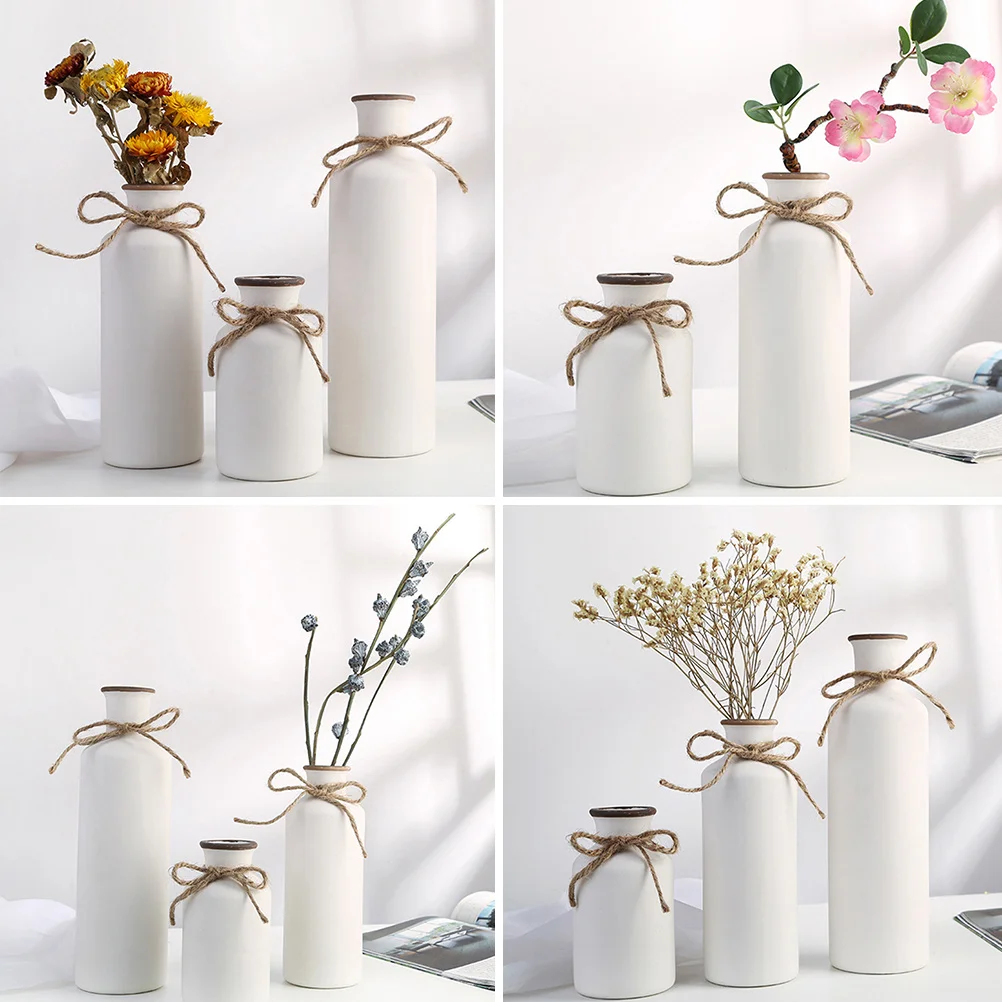 

1Pcs White Ceramic Vase Home Flower Pot Simple Porcelain Vase Practical Desktop Ornament Flower Container for Living Room