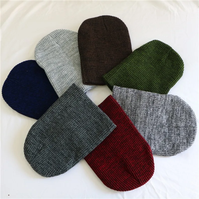 Stretchy Plain Knitted Hat Women Beanies Solid Skull Cap Winter Keep Warm Dark Green Grey Blue Black