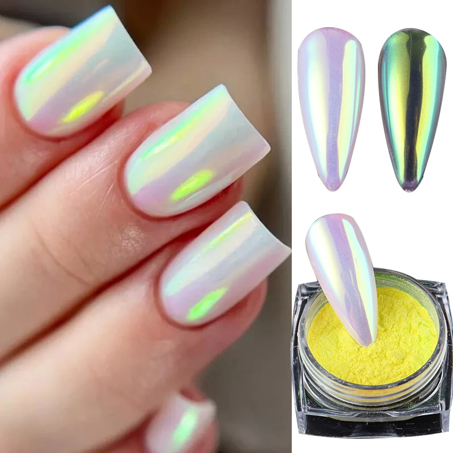 Aurora Neon Regenbogen Meerjungfrau Chrom Nagel Pulver Gelb Rot Farbverlauf Mondlicht Perle Chamäleon Nail art Pulver DIY Glitter Staub