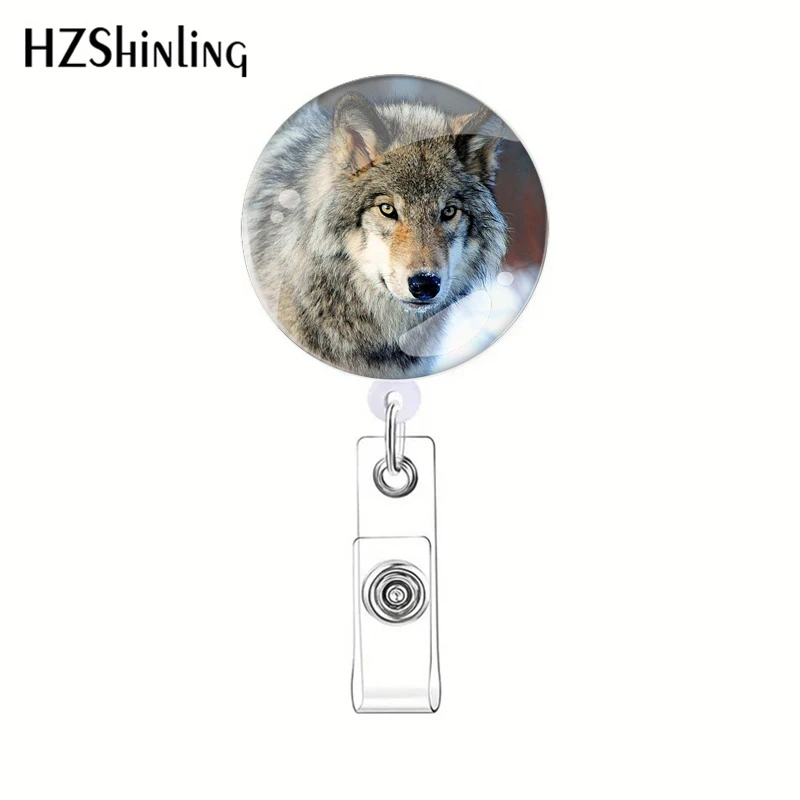 2023 New Snow Wolf Retractable Badge Wild Animal Reel Clips Students ID Name Card Holder For Men Women