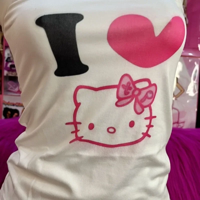 Sanrio Hello Kitty Y2k Tank Top Original Design Spicy Girl Personality Kitty Printed Camis Comfortable Elastic Crop Top Women