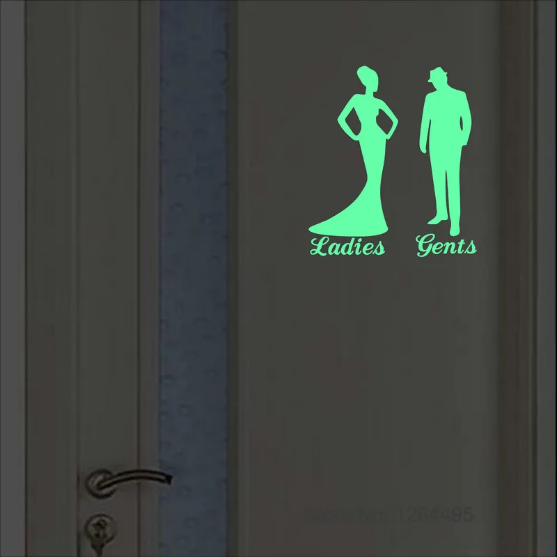 Luminous Toilet Sticker Cartoon Glow in the Dark Bathroom Sticker Washroom Door Sign Sticker Shop WC Wall DIY Indicator Label