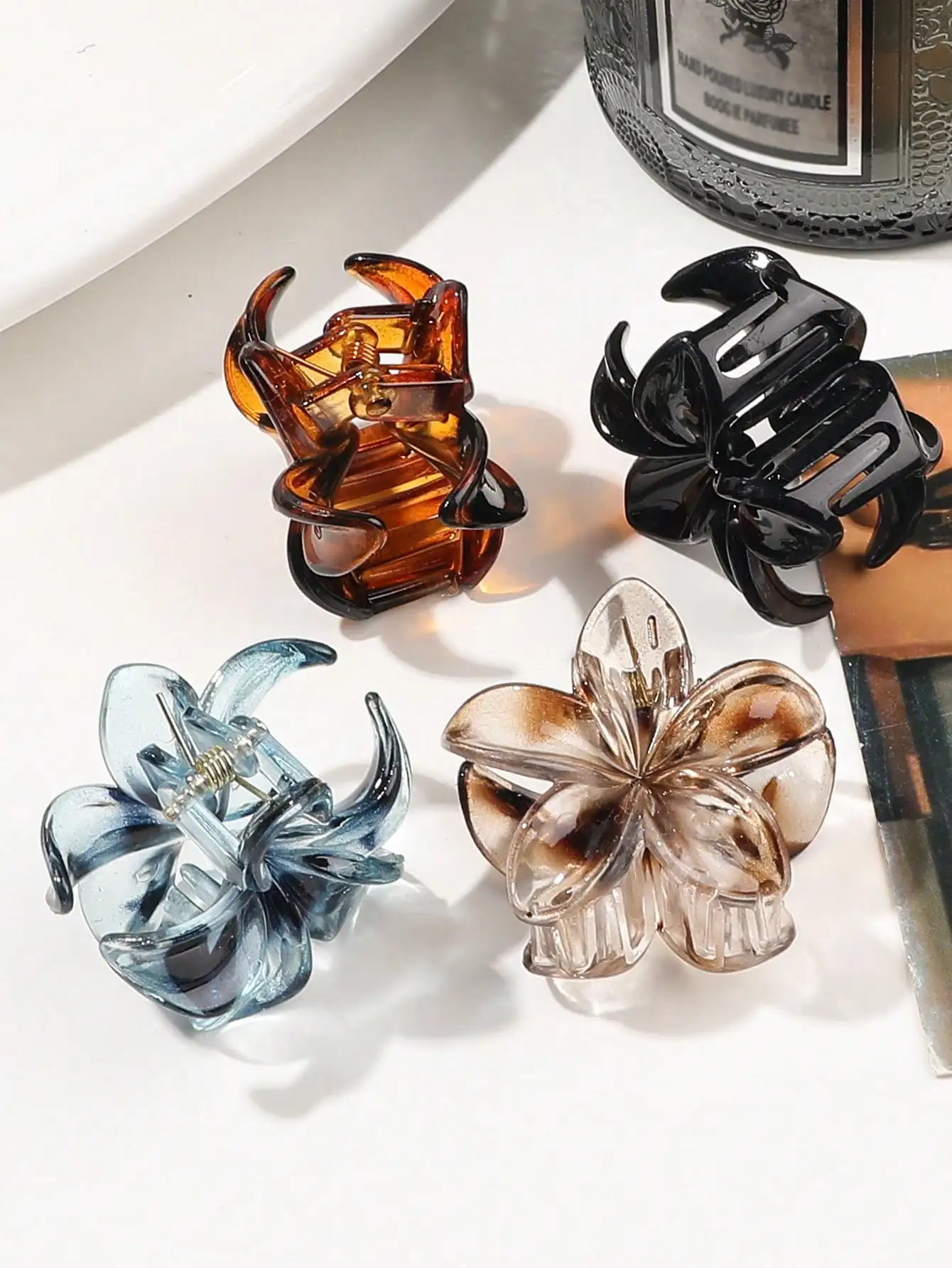 4 Stück mehrfarbige Blumen-Haarklammern für Frauen und Mädchen, rutschfest, niedlich, modisch, Haarschmuck, kleine Haarnadel, Krabben-Haarspange-Stil – Detail 19