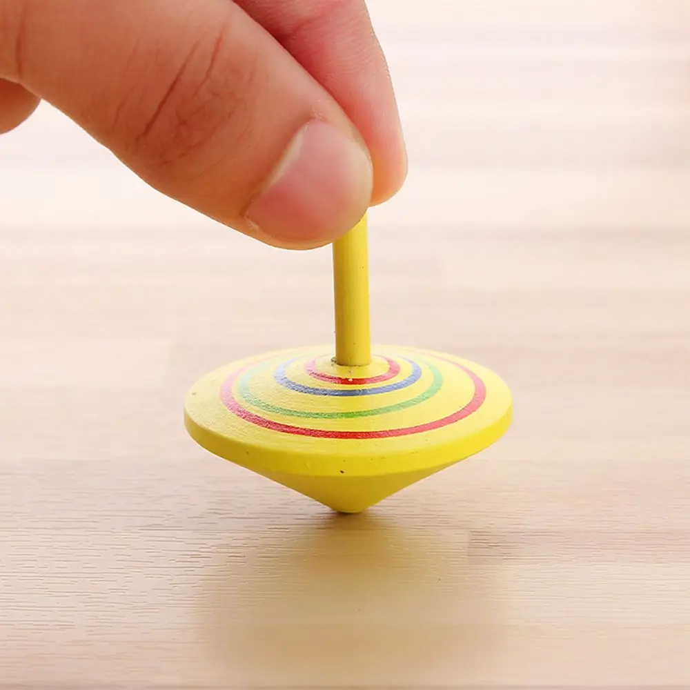 Funny Multi-color Children  Leisure Rotate Wooden Spinning Top Hand Spinning