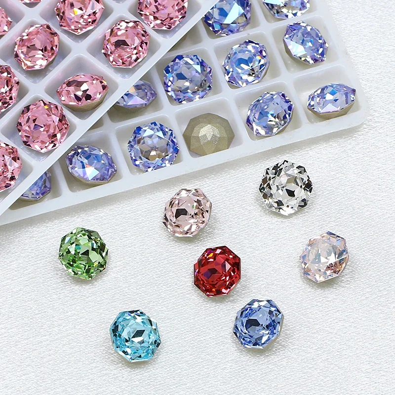 20PCS Rose Cut Octagon Shape DIY Craft Rhinestone K9 Crystal Fancy Stone Glitter Poinback Stone For Nailart Jewelry Making Bags