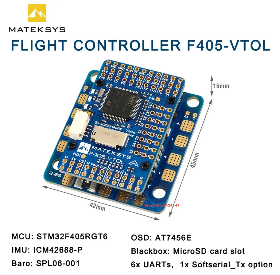 Controlador de voo Matek-MATEKSYS, slot para cartão OSD MicroSD embutido, drones FPV RC, F405-VTOL, STM32F405RGT6, SPL06-001, 2 ~ 6S