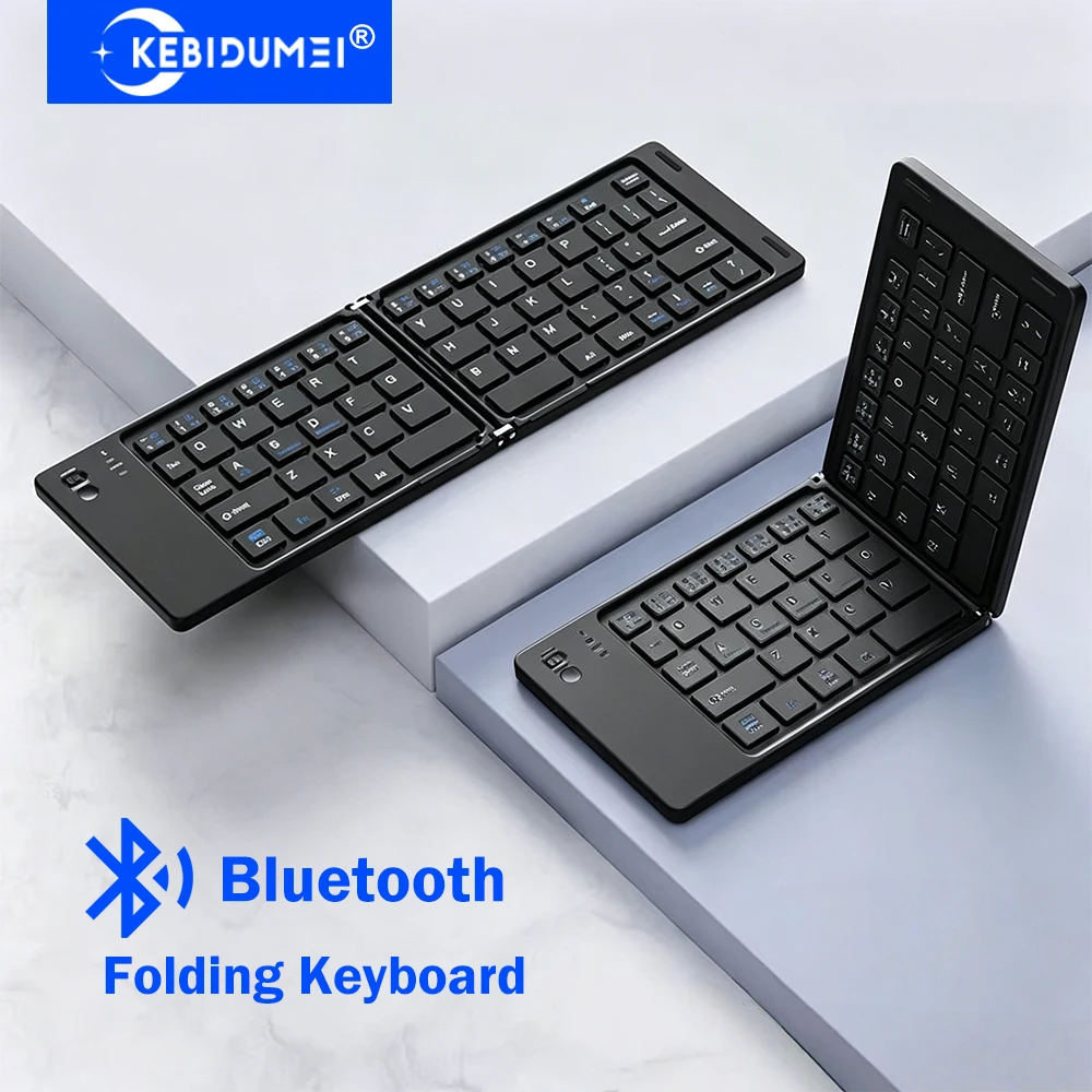 Teclado Bluetooth Mini Portátil Dobrável KEBIDUMEI, Teclado Sem Fio Recarregável e Silencioso para Viagens, PC, Tablet, iOS, Android, Windows