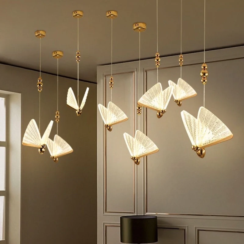 

Modern LED acrylic light guide gold butterfly pendant light, LED light for living room ceiling hanging decorative lighting.