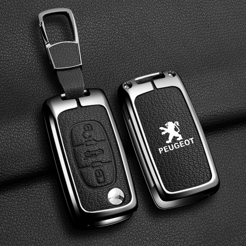 For Peugeot 107 207 5008 307 3008 308 407 607 Zinc Alloy Car Remote Key Case Cover Key Bag Keychain Protector Auto Accessories