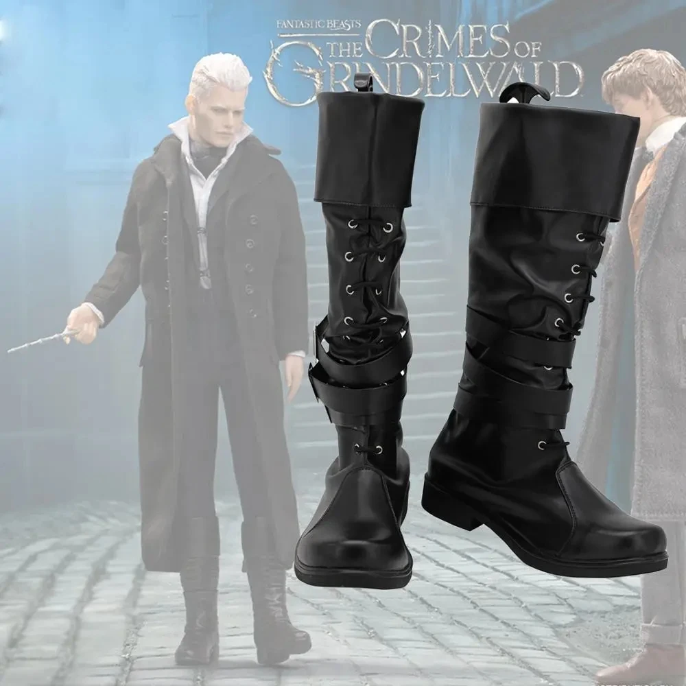 Fantastic Beasts The Crimes of Grindelwald Gellert Grindelwald Cosplay Boots Black Leather Shoes Custom Made Halloween Props