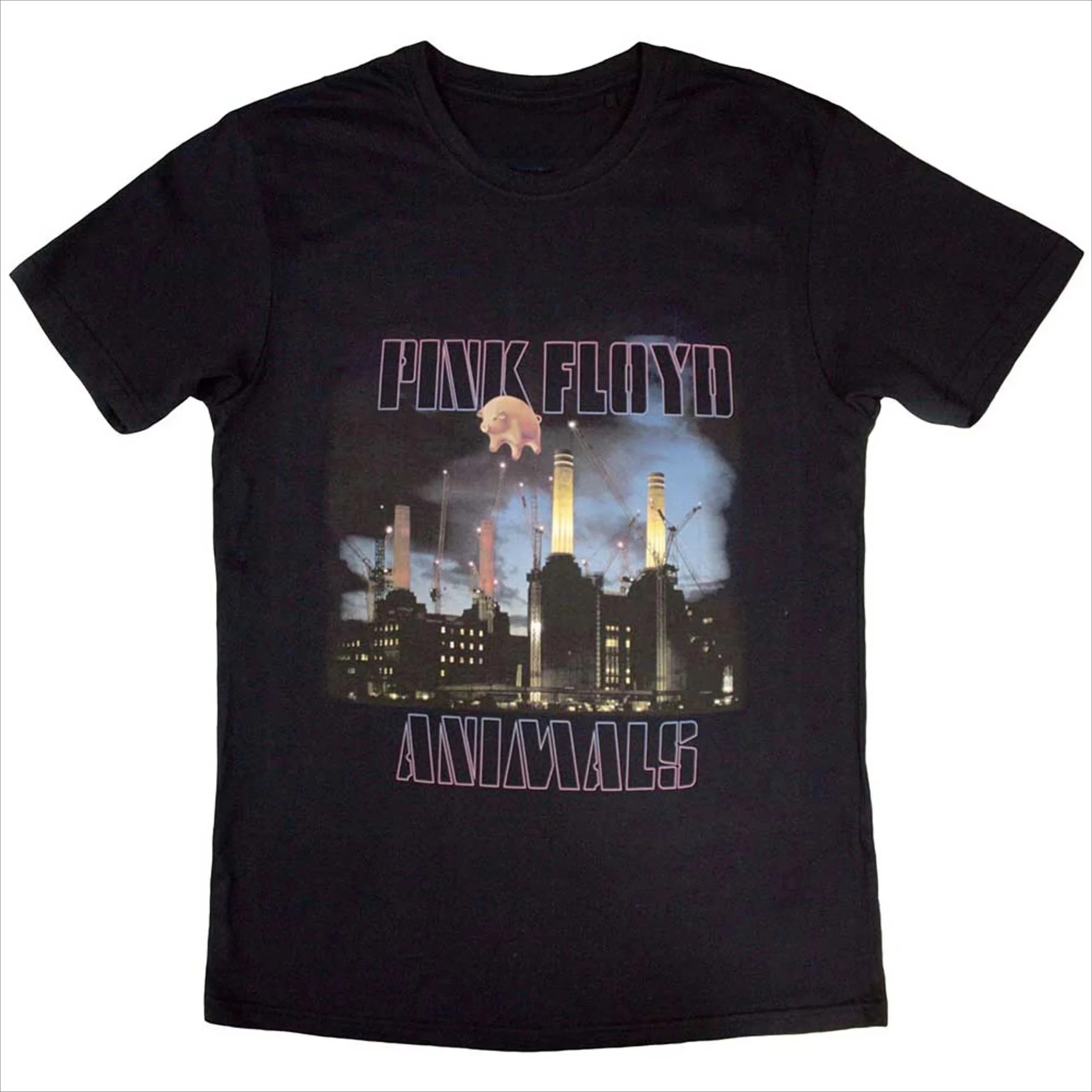 90s Vintage Rock Tops Pink Floyd T-Shirt Animals USA Tour 1977 Navy Blue T Shirt 1Cotton Graphic Tees Vintage Print T-shirt