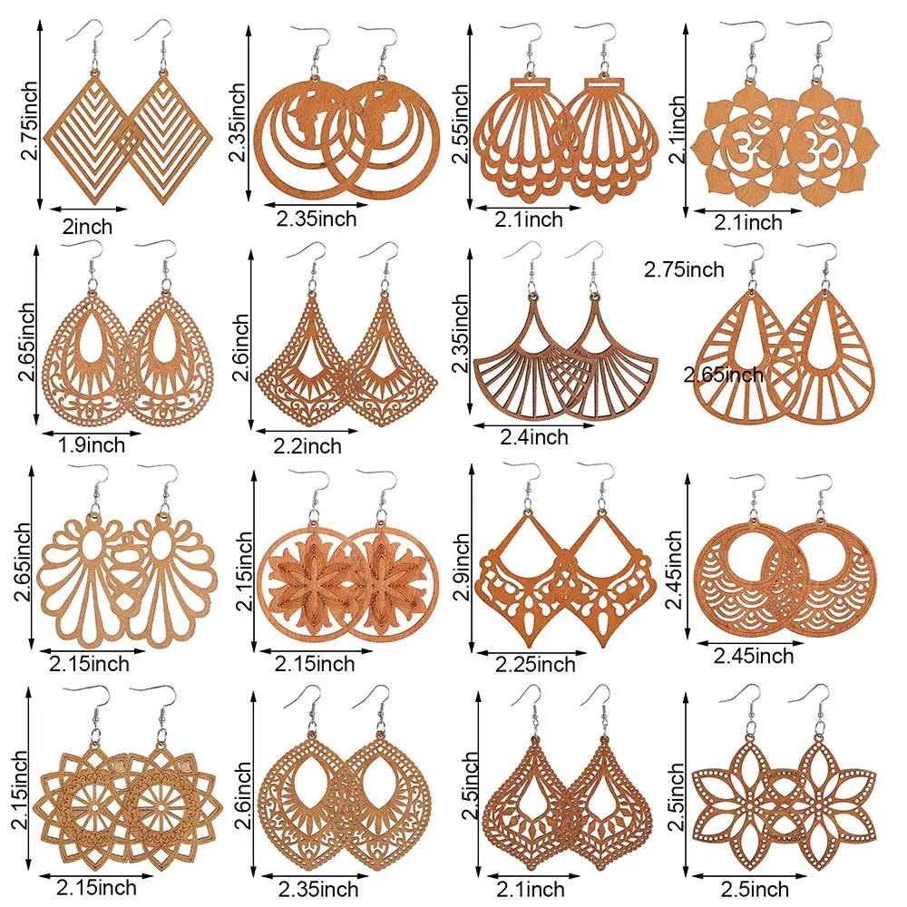 African Wooden Dangle Earring Making Kit, Bohemian Pendant Dangle Earrings Lightweight Ethnic Style  Earrings DIY Craft Jewelry