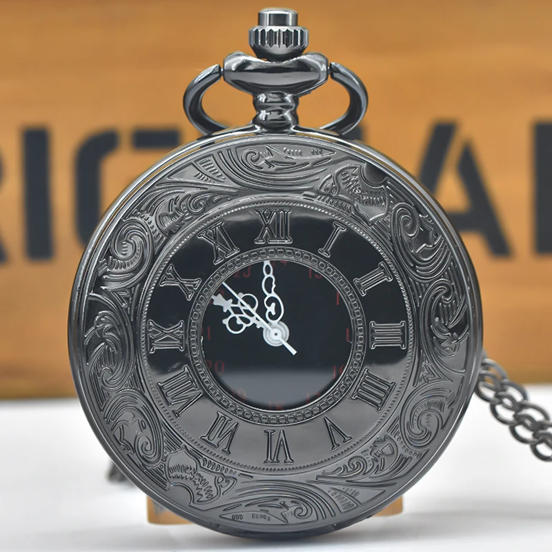 Retro Charm Neutral Fashion Hollow Roman Digital Carving Quartz Pocket Watch Steampunk Men's and Women's Necklace Pendant Gift