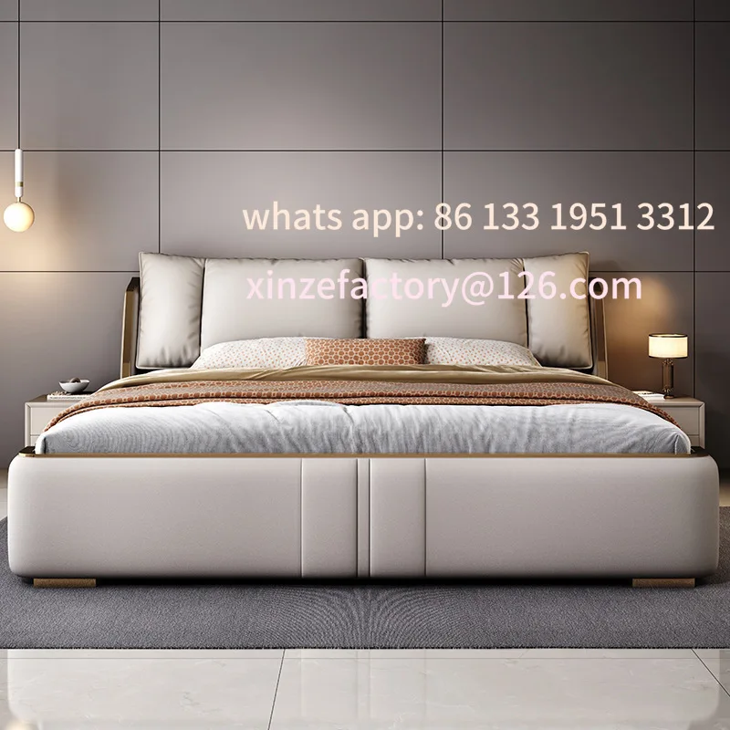 

Customizable leather bed household 2 meters solid wood soft modern light luxury 1.8 meters single double bed