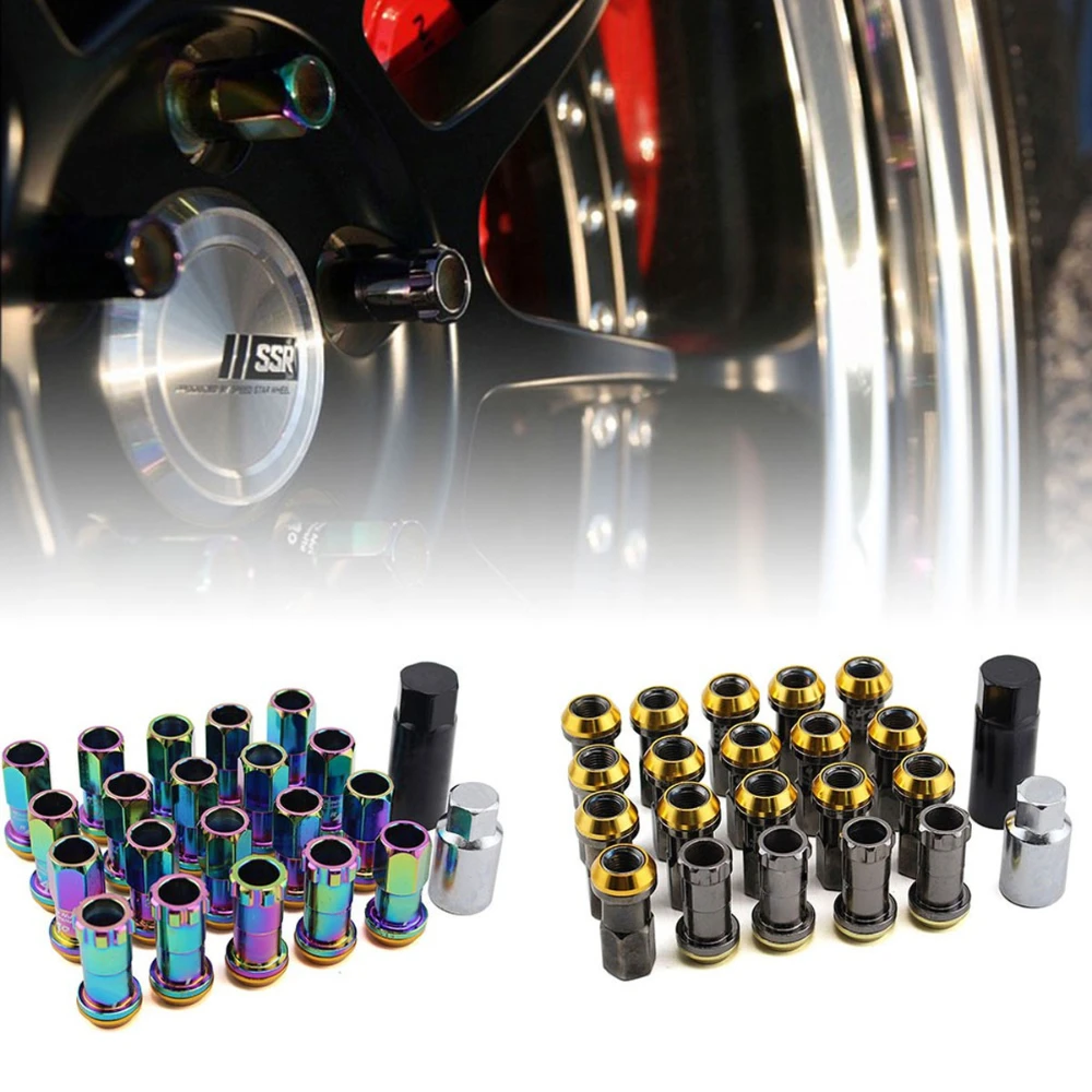 20Pcs Car Modified Tire Nut Wheel Lug Nuts Screw Wheel Bolts Studs Titanium Lug Nuts Lock M12x1.5/1.25 Length for r 40 Most cars