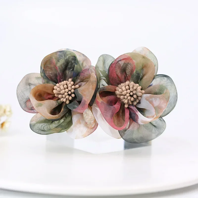 Korean Yarn Flower Hairpins for Women Ladies Hair Clip Spring Clip Headdress Elegant Headpiece Fashion Hair Jewelry Accessories