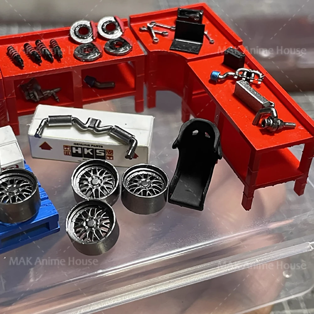 Miniature Figure 1/64 Wheel Hub Exhaust Engine Bucket Chair Model Garage Modifications Repair Accessories Scene Display Diorama