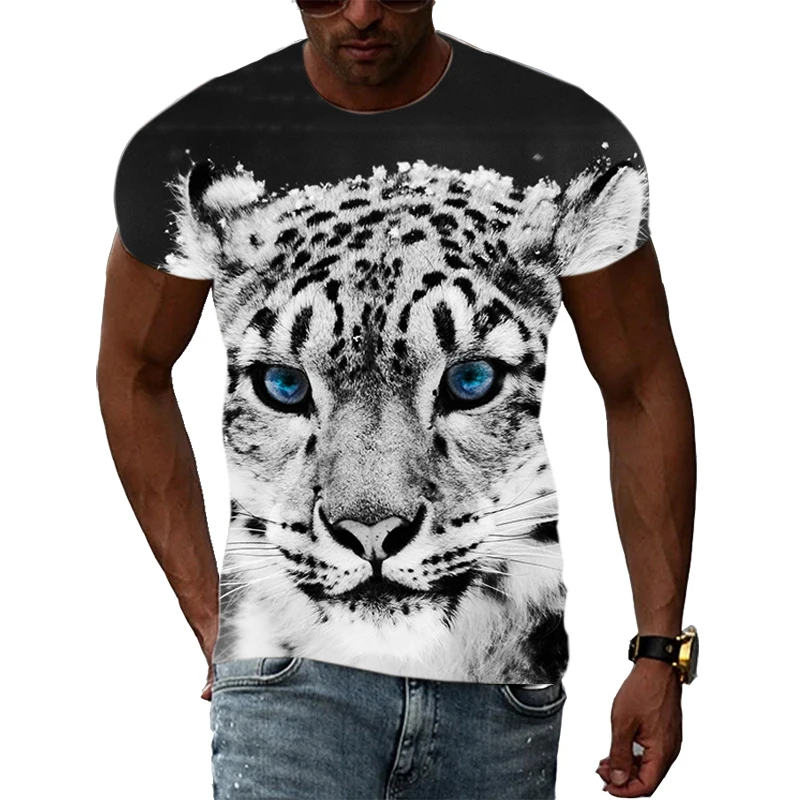 

The King Of Rock Climbing Snow Leopard Domineering And Exquisite 3D Printing Men's Handsome And Cool Short-Sleeved O- Neck Tees