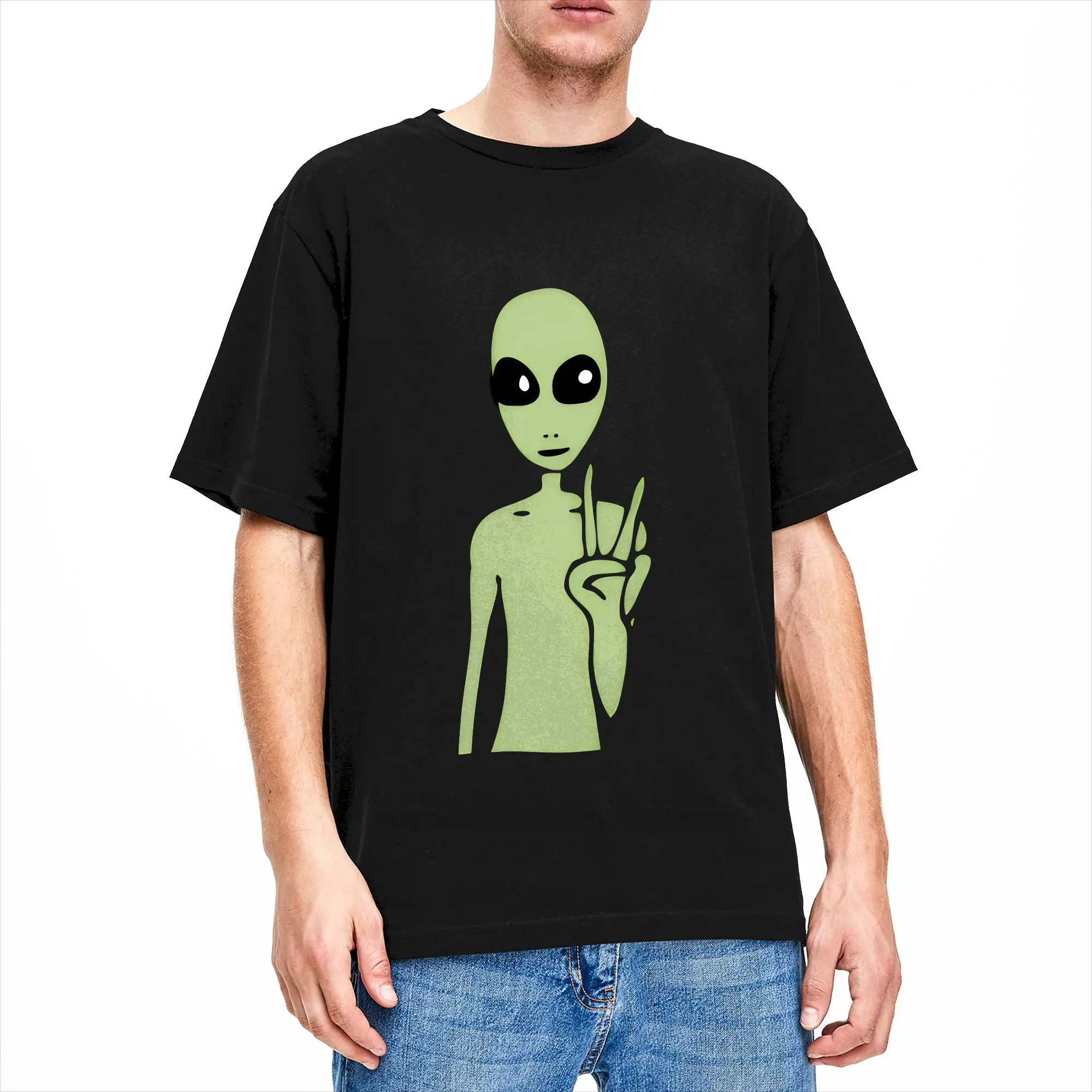 UFO We Come In Space Alien Men's T Shirts  Funny Tees Short Sleeve Round Collar T-Shirts Pure Cotton Summer Clothing