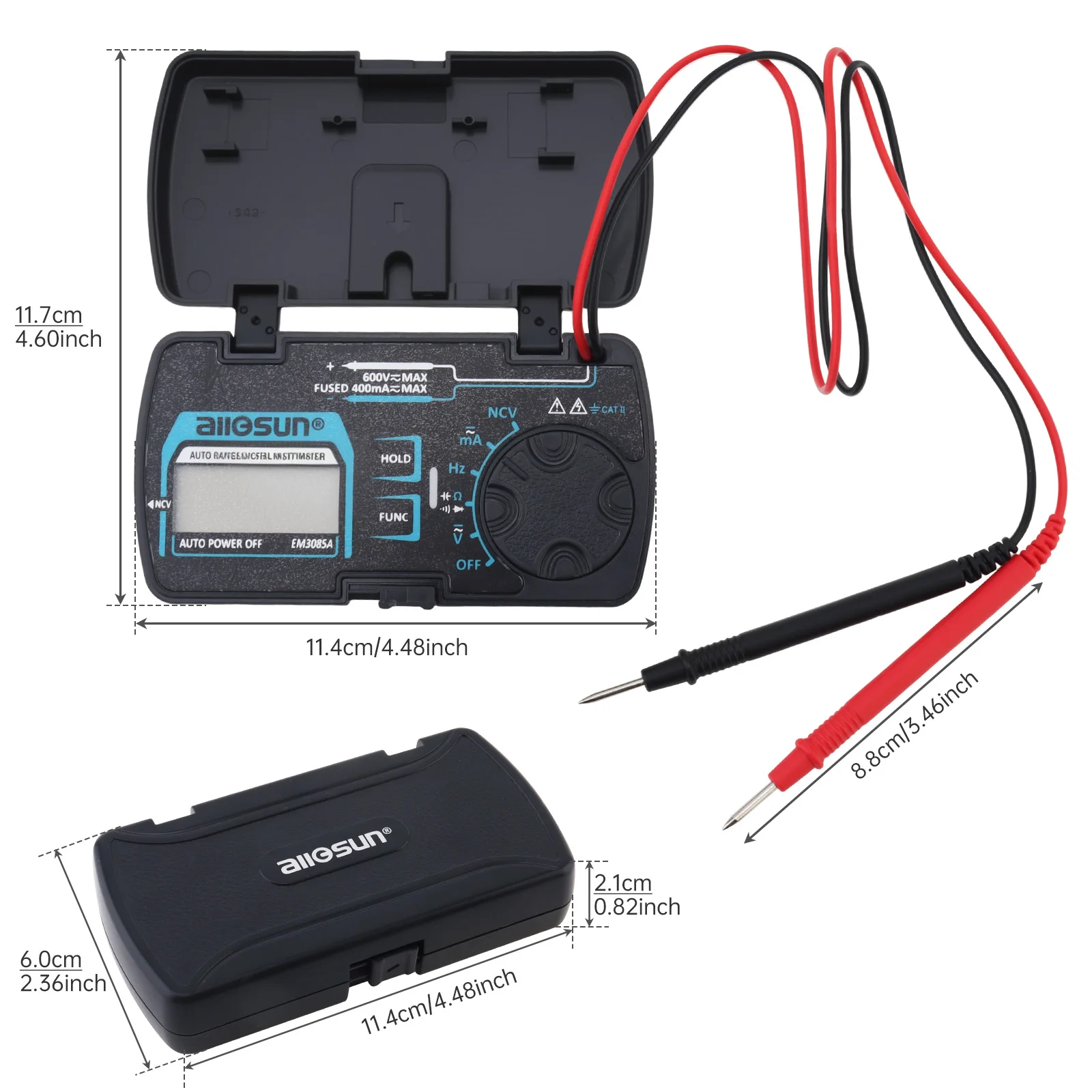 EM3081 Mini LCD Display Digital Multimeter with One Pair Test Pen for Measuring DC AC Voltage and  DC Current / Resistance
