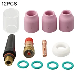 12Pcs TIG Welding Torch Gas Lens For WP17 WP18 WP26 TIG 10 High Temperature Glass Cup Kit Durable Practical Accessories