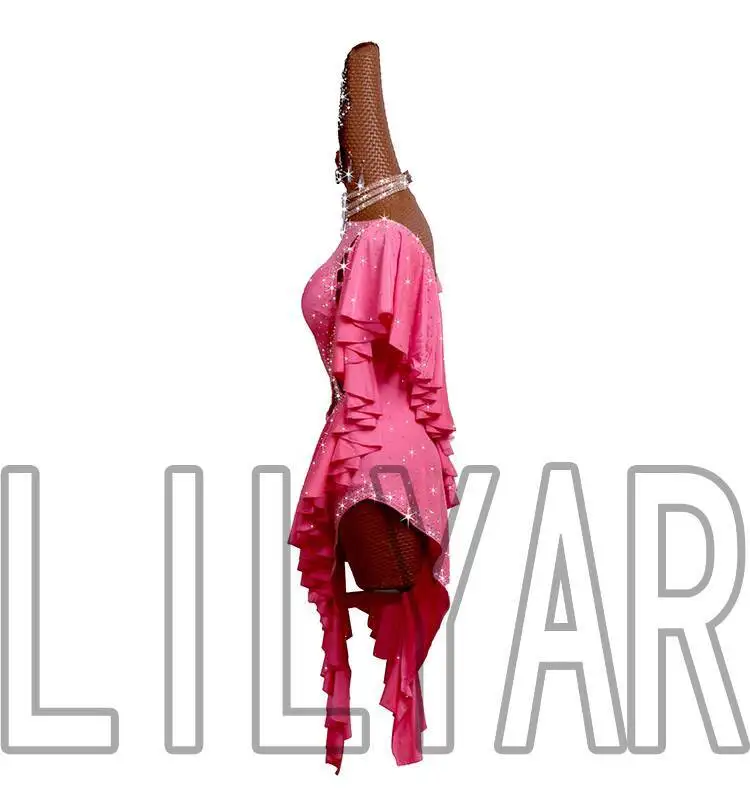 Robe de concours de danse latine, ceinture Cha, robe de spectacle pour enfants et adultes, rose, Style pompon creux pour femmes, nouvelle collection