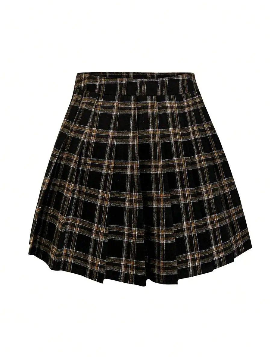 

Plaid Pleated Skirt For Women Plus Size Casual A-Line Skirt