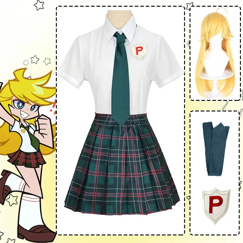 

CosplayPanty Anarchy Cosplay Costume Anime Panty & Stocking With Garterbelt JK School Dress Uniform Wig Halloween Party Suit Wom