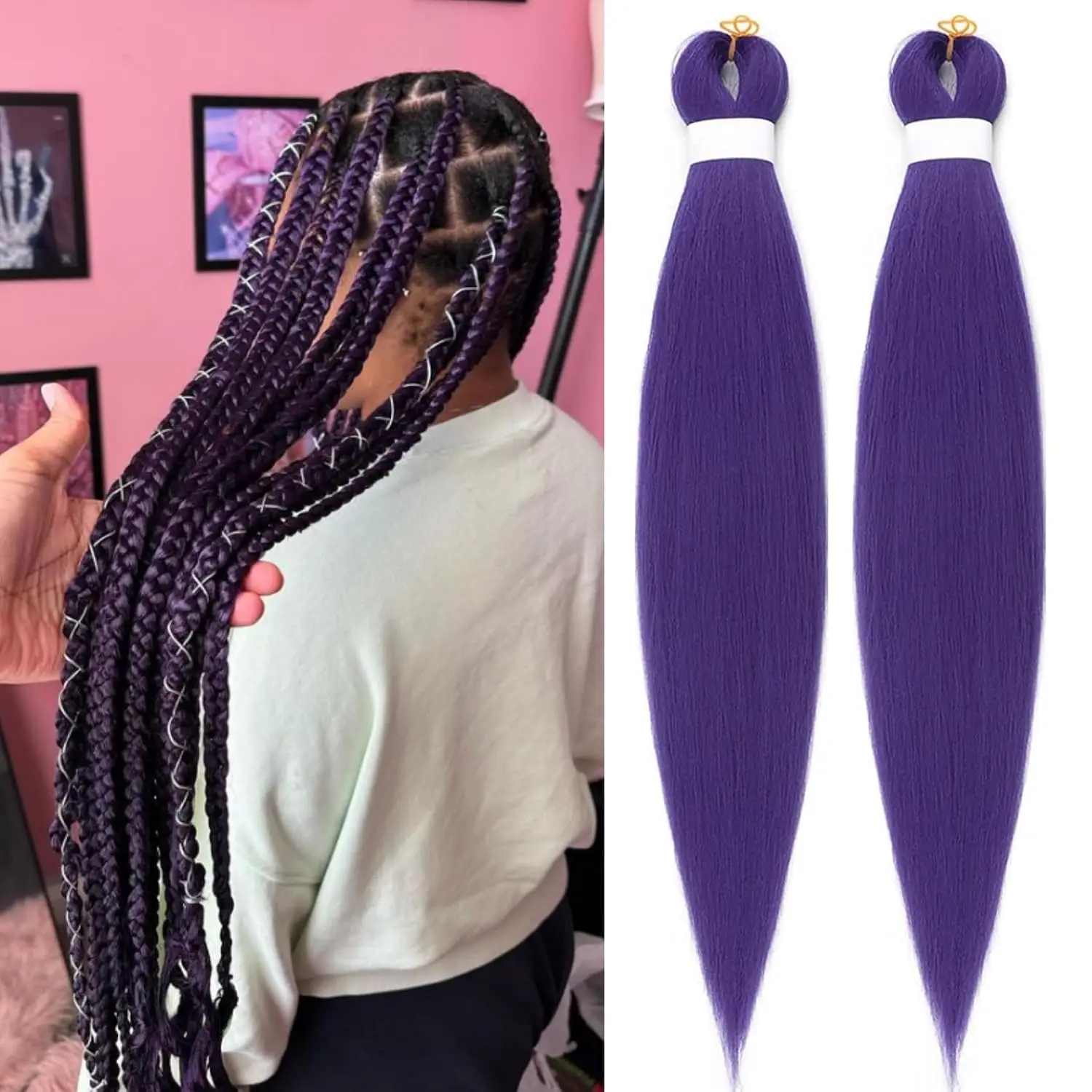 

26inch Purple Braiding Hair Pre-Stretched Soft Yaki Synthetic Braid Crochet Hair Braid Extension Braiding Hair for Braids Twists