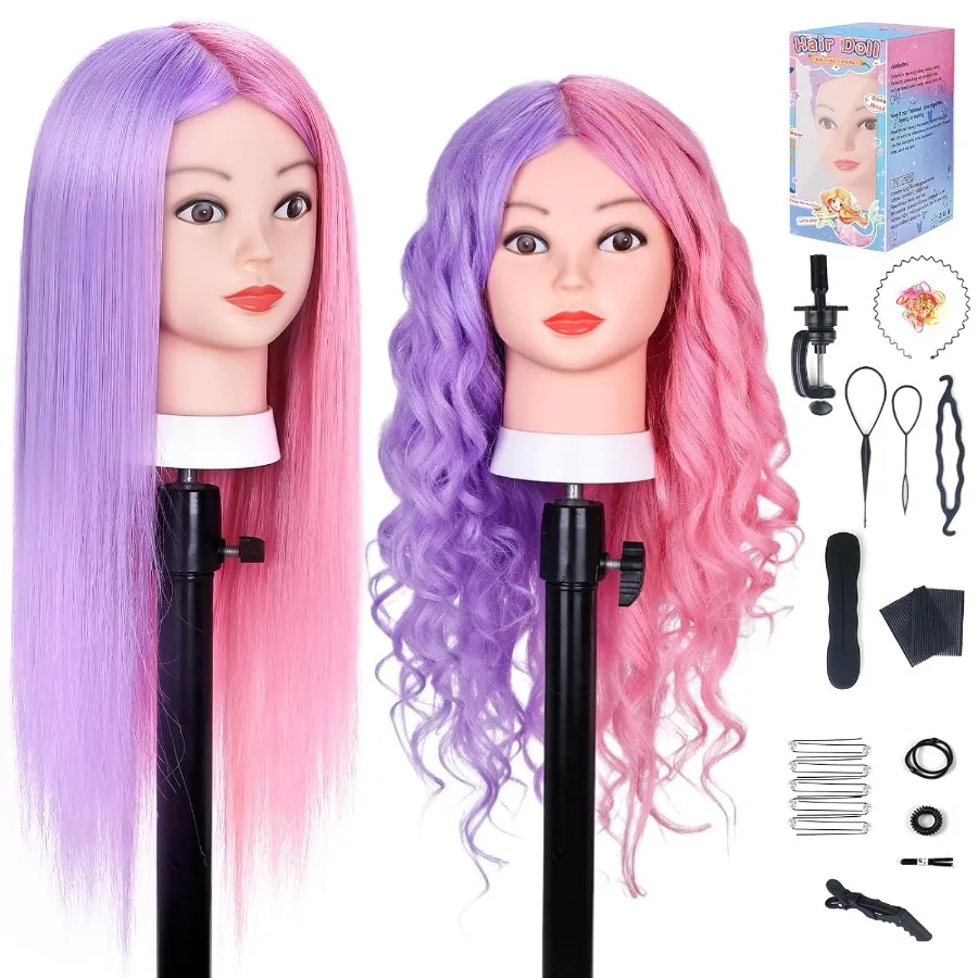 หัวหุ่นขนาด 26 นิ้ว พร้อมผมแท้ 70 เส้น สำหรับการจัดแต่งทรงผมระดับมืออาชีพและการฝึกอบรมด้านความงาม รวมที่ยึดและอุปกรณ์เสริม