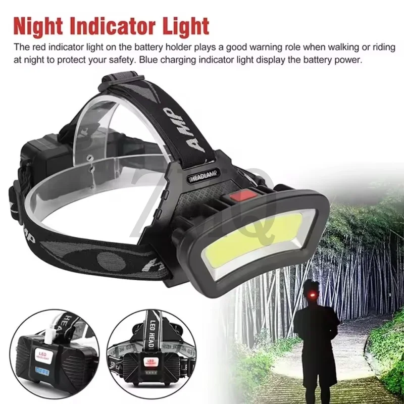 

COB LED Wide Headlamp Wide Range Lighting USB Rechargeable LED Wide Angle Headlight with Battery Level Display 2*18650 Batteries