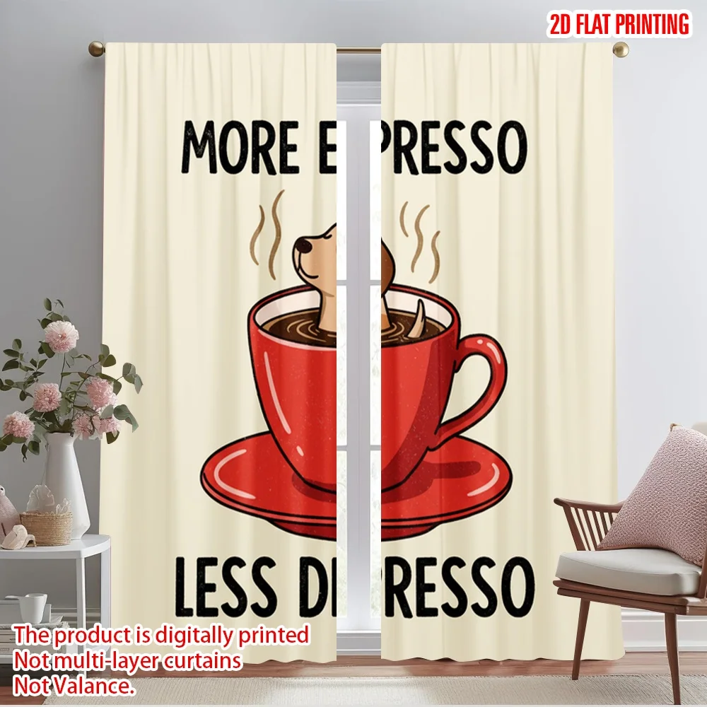 

2pcs 2D flat printing Drapes More Espresso Less Depresso Polyester Fabric Without Electricity Festive Wall Decor Use for Booths
